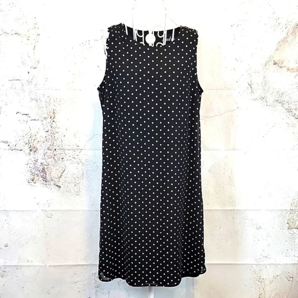 Audris Black Polka Dot Sleeveless Midi Dress Women's Size S